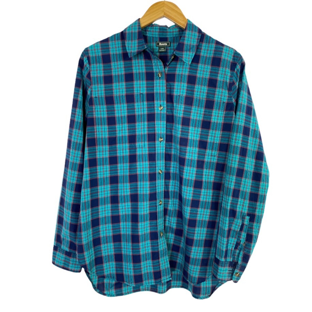 Roots Blue and Green Plaid Button Down Shirt
